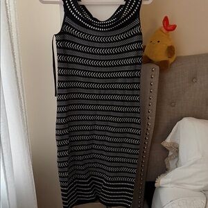 Vince Camuto Black and White Chevron Midi Dress